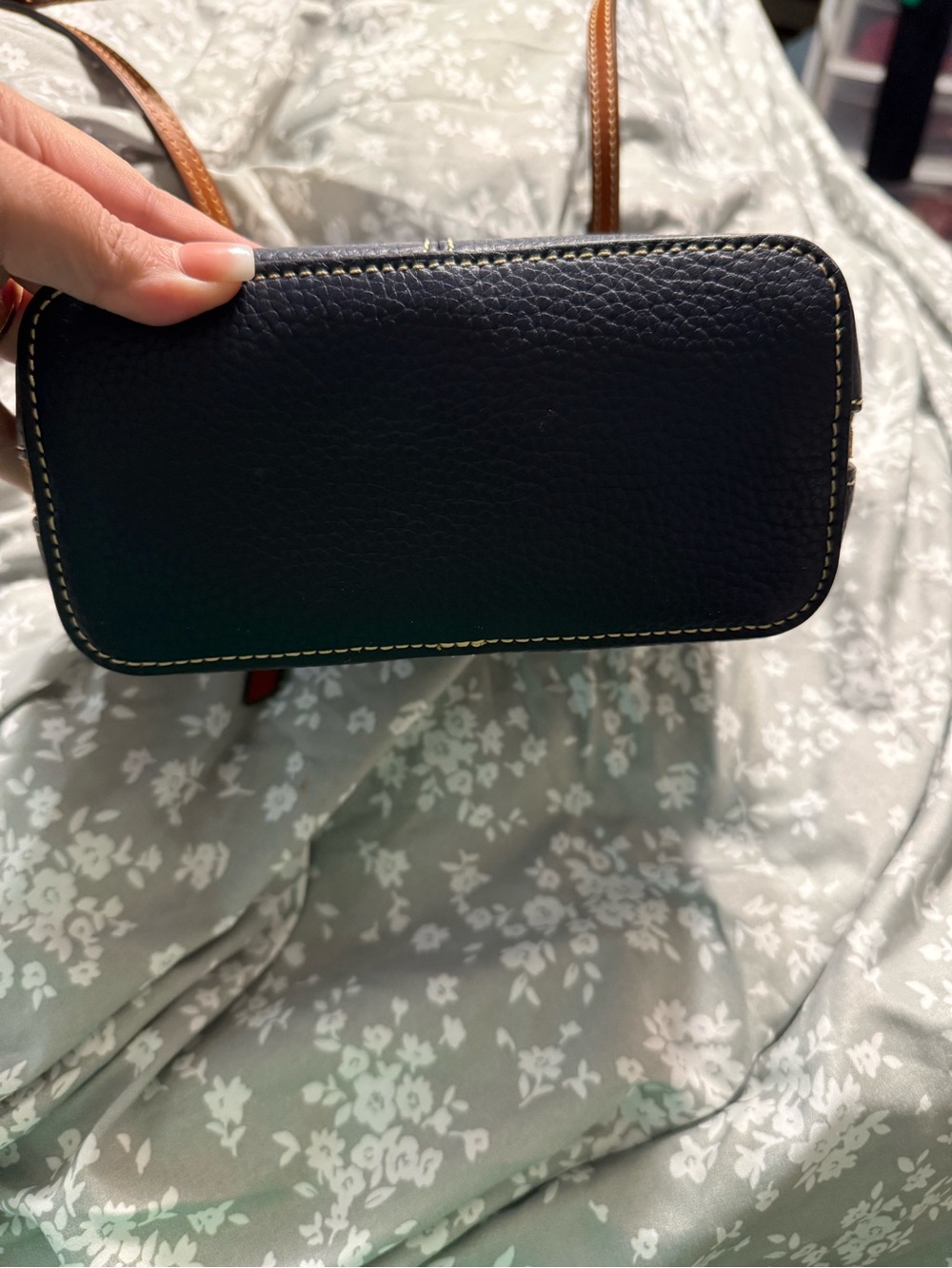 Dooney & Bourke Navy Pebbled Leather Crossbody with Brown Trim - Picture 2 of 4